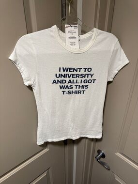 Zara White Short Sleeve Tee with Navy Text